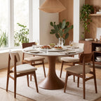 Table ronde avec plateau tournant, pierre frittée et bois massif, Ø 90 à 135 cm