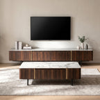 Ensemble table basse et meuble TV marbre blanc et acier inoxydable