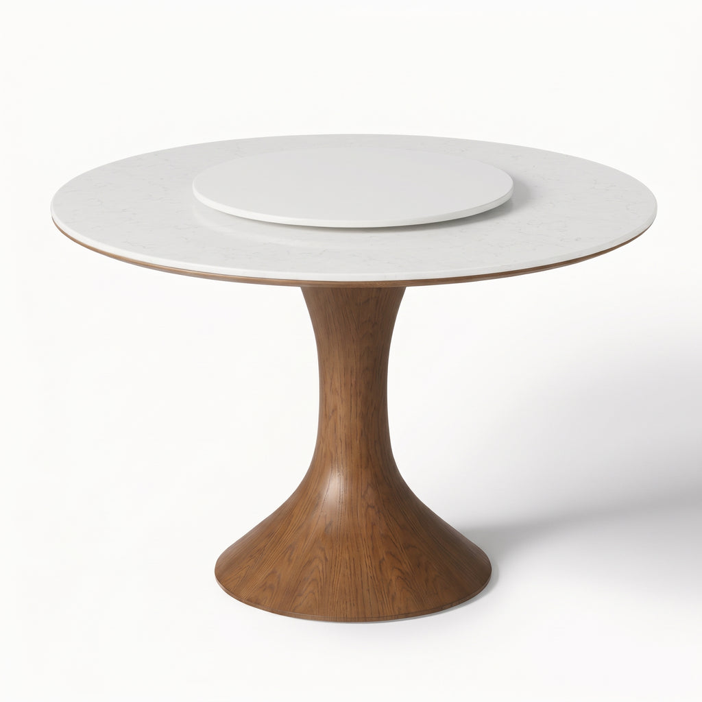 Table ronde avec plateau tournant, pierre frittée et bois massif, Ø 90 à 135 cm