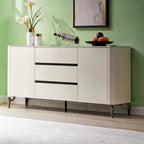 Buffet laqué blanc, plateau pierre naturelle, 2 portes 3 tiroirs, 140 ou 160 cm