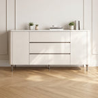 Buffet laqué blanc, plateau pierre naturelle, 2 portes 3 tiroirs, 140 ou 160 cm