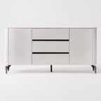 Buffet laqué blanc, plateau pierre naturelle, 2 portes 3 tiroirs, 140 ou 160 cm