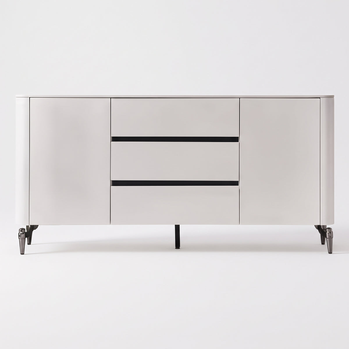 Buffet laqué blanc, plateau pierre naturelle, 2 portes 3 tiroirs, 140 ou 160 cm