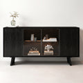Buffet noir avec vitrine centrale éclairée, frêne, 120 ou 150 cm
