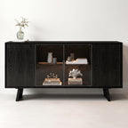 Buffet noir avec vitrine centrale éclairée, frêne, 120 ou 150 cm