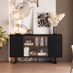 Buffet noir avec vitrine centrale éclairée, frêne, 120 ou 150 cm
