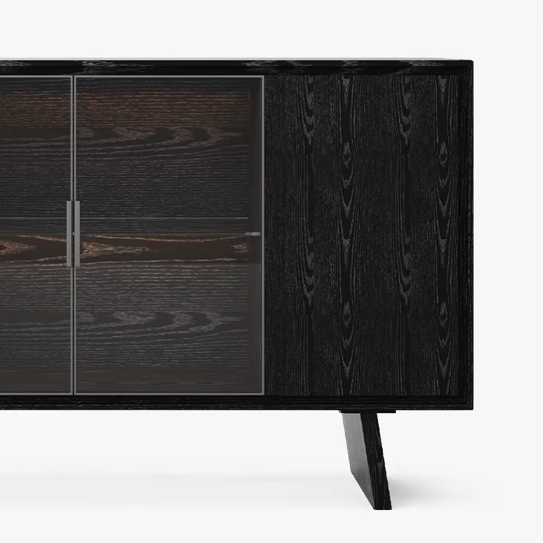 Buffet noir avec vitrine centrale éclairée, frêne, 120 ou 150 cm