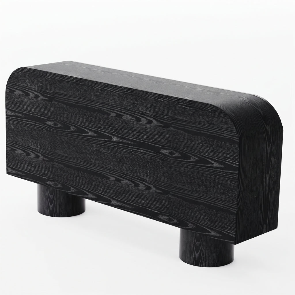 Buffet arrondi cannelé noir mat, pieds cylindriques, 140 ou 160 cm