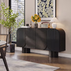 Buffet arrondi cannelé noir mat, pieds cylindriques, 140 ou 160 cm
