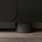 Buffet arrondi cannelé noir mat, pieds cylindriques, 140 ou 160 cm