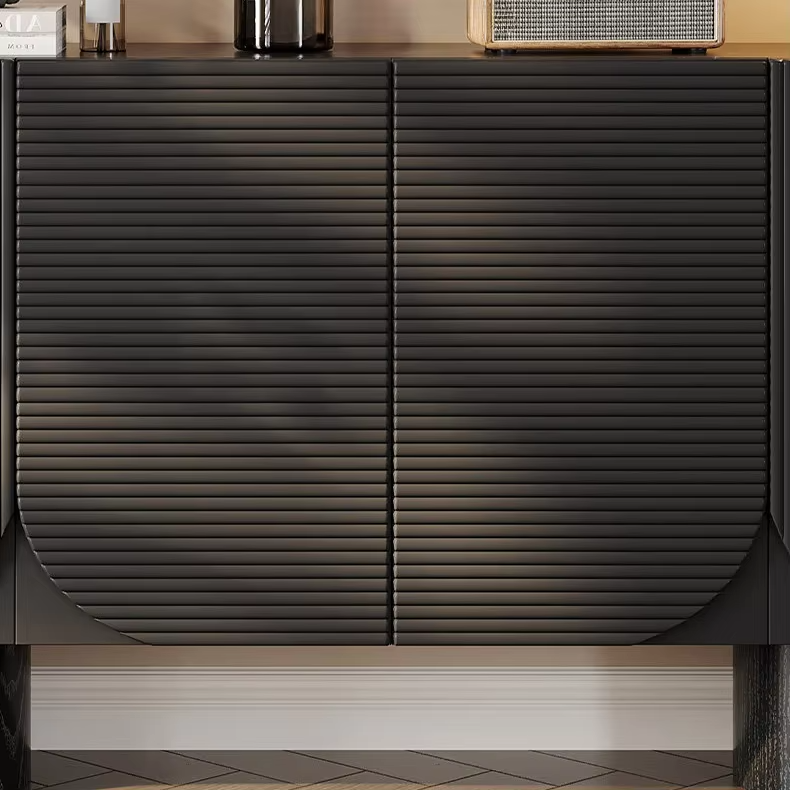 Buffet arrondi cannelé noir mat, pieds cylindriques, 140 ou 160 cm