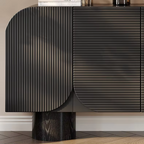 Buffet arrondi cannelé noir mat, pieds cylindriques, 140 ou 160 cm