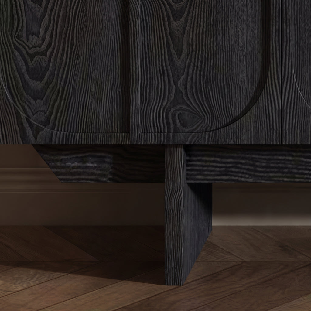 Buffet noir 8 portes motif arche, poignées laiton, 120 ou 150 cm