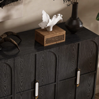Buffet noir 8 portes motif arche, poignées laiton, 120 ou 150 cm