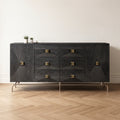 Buffet noir à facettes 6 tiroirs, poignées dorées, 140 ou 160 cm