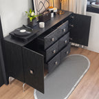 Buffet noir à facettes 6 tiroirs, poignées dorées, 140 ou 160 cm