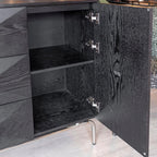 Buffet noir à facettes 6 tiroirs, poignées dorées, 140 ou 160 cm