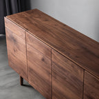 Buffet en noyer massif minimaliste 4 portes, pieds fuselés, 140 ou 160 cm