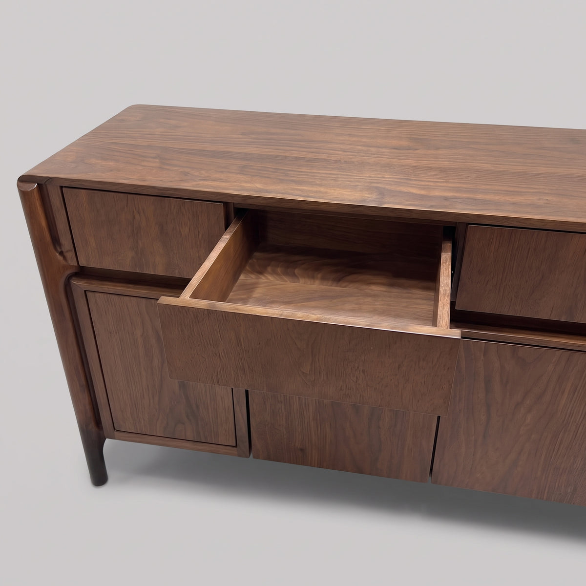 Buffet en noyer massif à structure apparente 3 portes, 120 à 160 cm