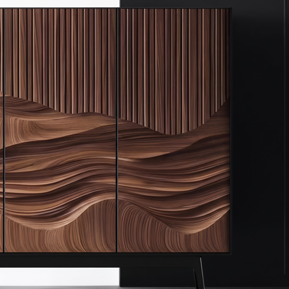 Buffet en noyer sculpté motif dunes 3 portes, 120 ou 150 cm