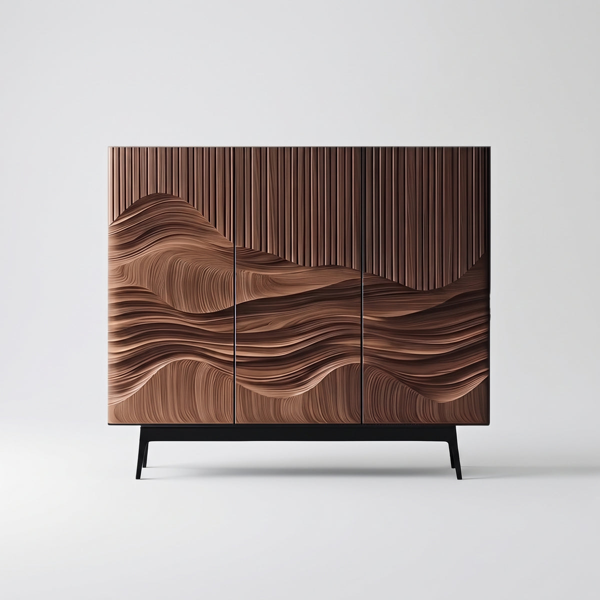 Buffet en noyer sculpté motif dunes 3 portes, 120 ou 150 cm