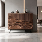 Buffet en noyer sculpté motif dunes 3 portes, 120 ou 150 cm