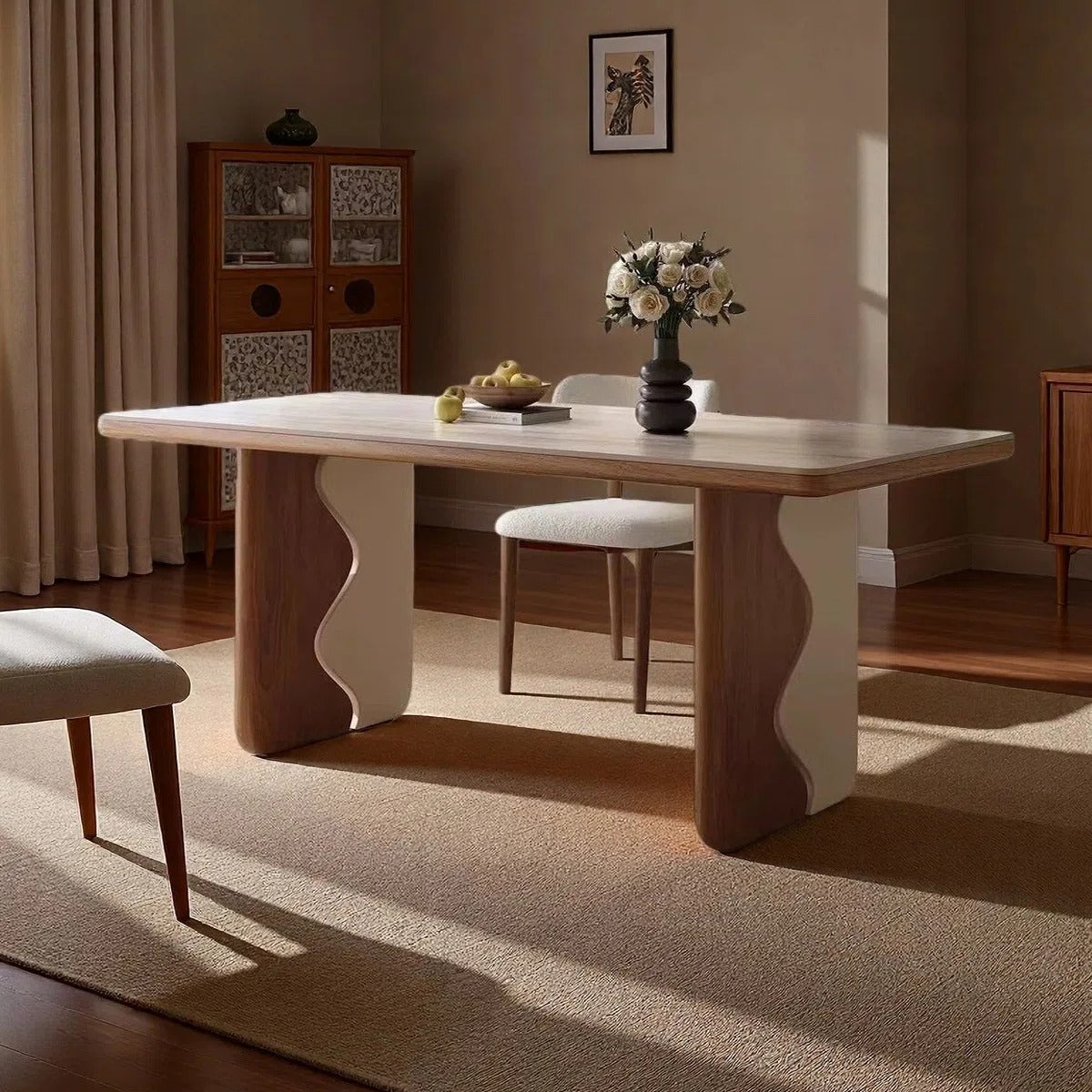 Table à manger, pierre frittée effet travertin - Maison Delore
