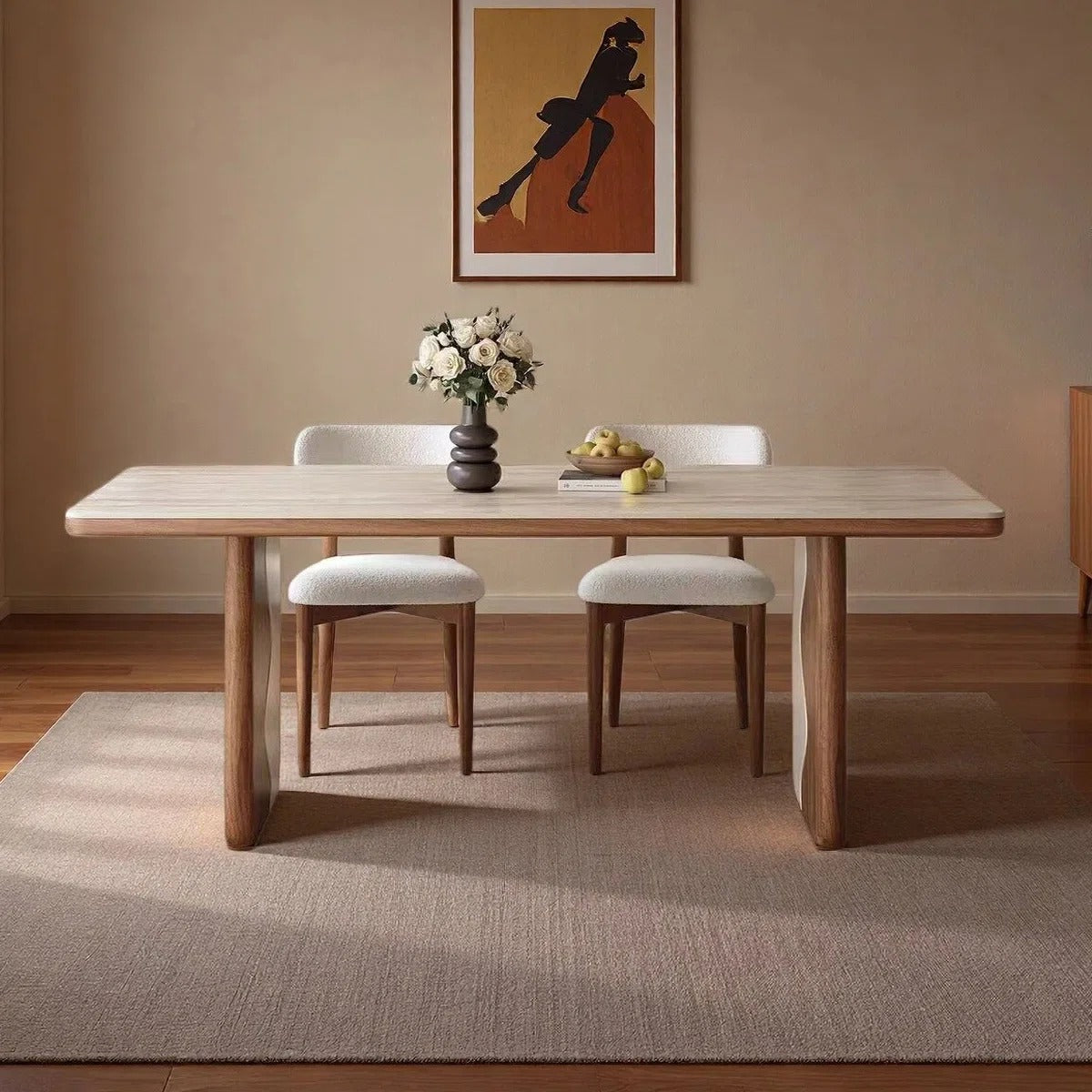 Table à manger, pierre frittée effet travertin - Maison Delore