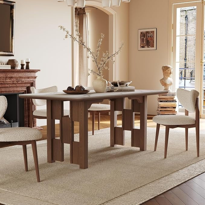 Table à manger, cadre bois massif et plateau pierre frittée - Maison Delore
