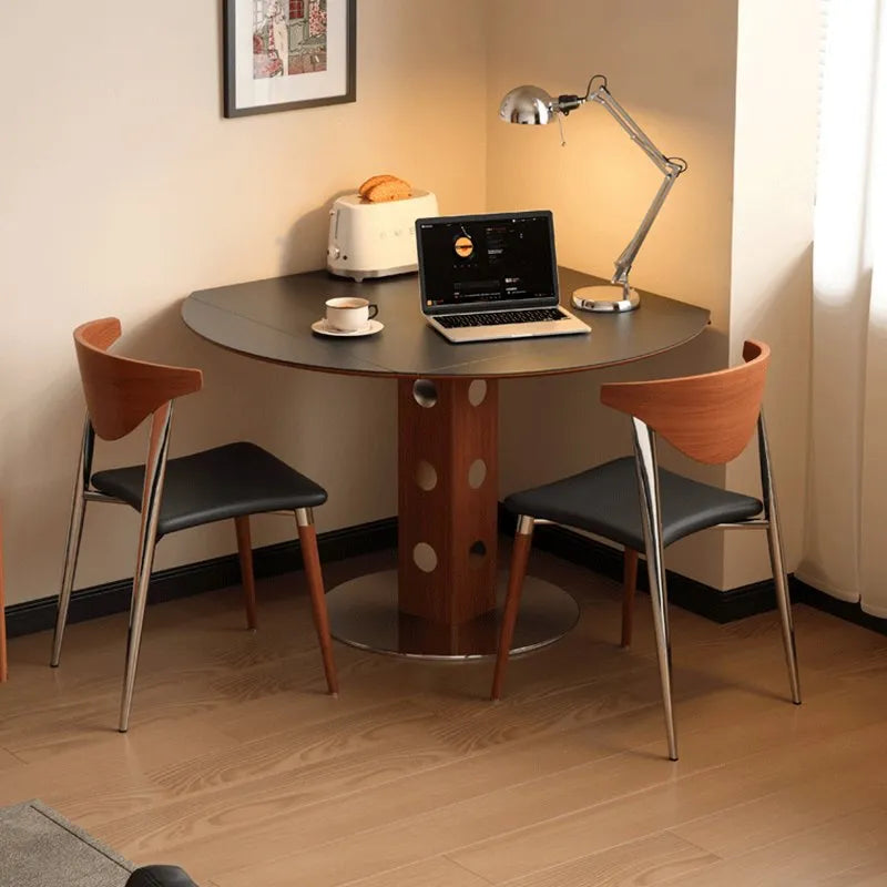 Table à manger ronde, pierre frittée et bois massif - Maison Delore