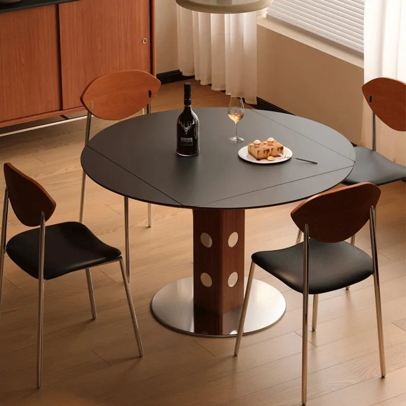 Table à manger ronde, pierre frittée et bois massif - Maison Delore