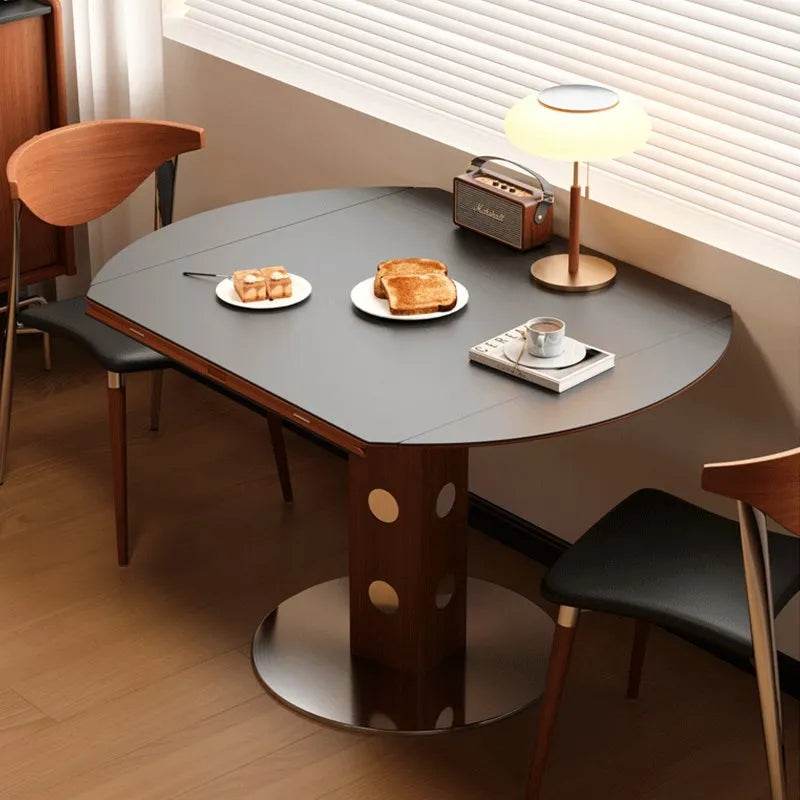 Table à manger ronde, pierre frittée et bois massif - Maison Delore