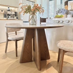 Table à manger ronde, bois massif et pierre frittée - Maison Delore