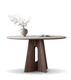 Table à manger ronde, bois massif et pierre frittée - Maison Delore