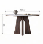Table à manger ronde, bois massif et pierre frittée - Maison Delore