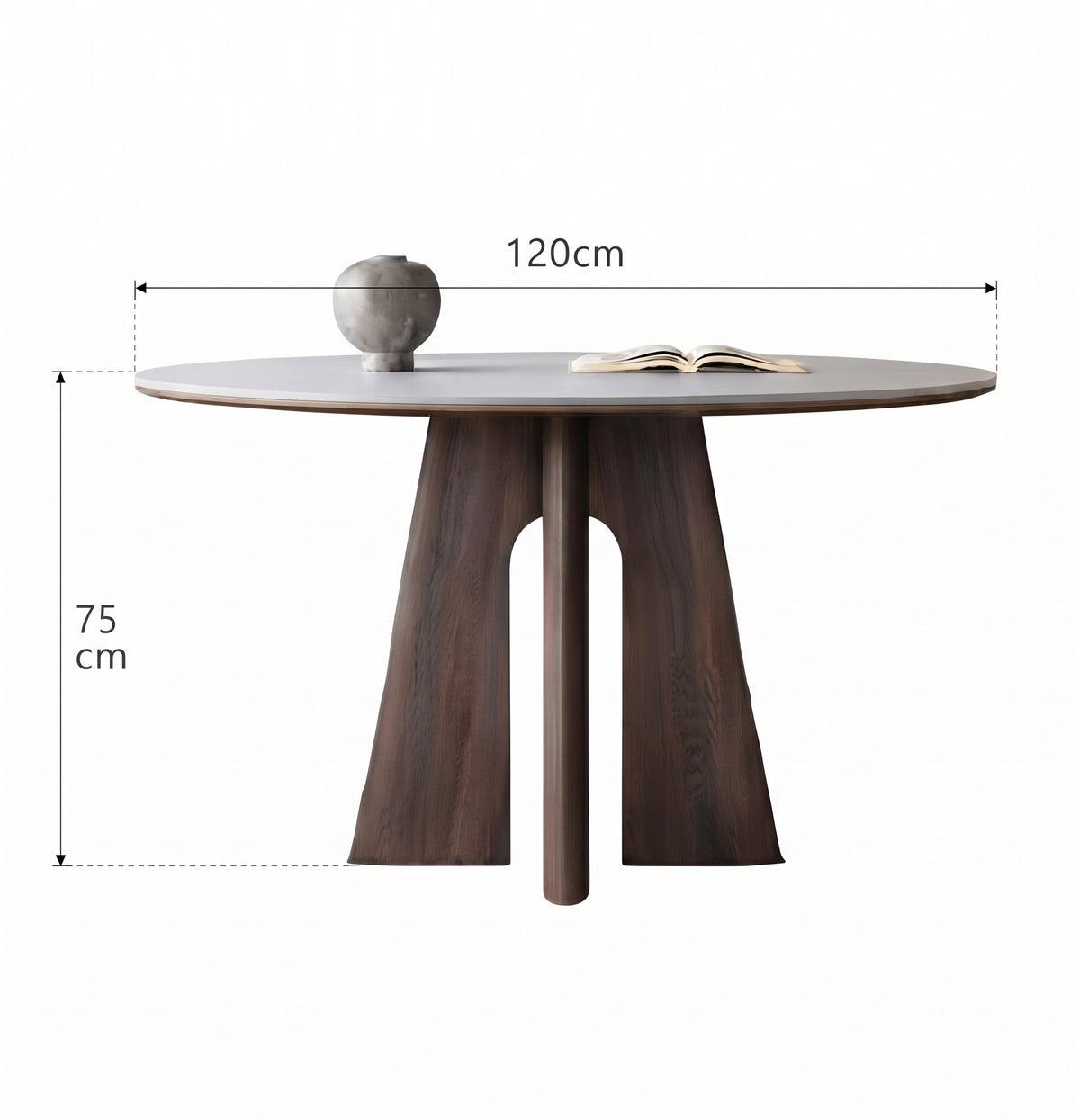 Table à manger ronde, bois massif et pierre frittée - Maison Delore