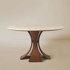 Table à manger ronde, pierre frittée et bois massif - Maison Delore