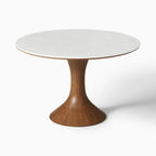 Table à manger ronde pivotante, pierre frittée et bois massif - Maison Delore