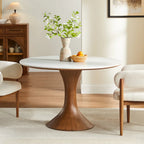 Table à manger ronde pivotante, pierre frittée et bois massif - Maison Delore
