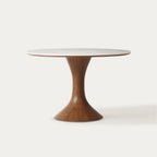 Table à manger ronde pivotante, pierre frittée et bois massif - Maison Delore