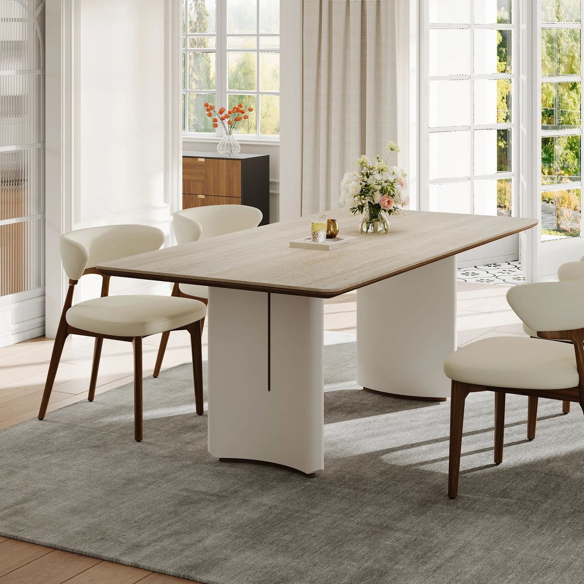 Table à manger extensible, pierre frittée et bois massif - Maison Delore