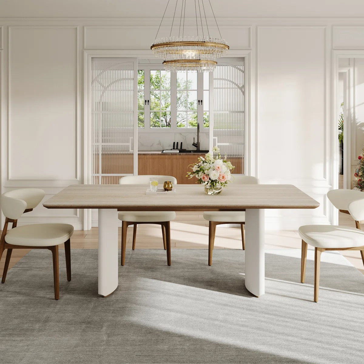 Table à manger extensible, pierre frittée et bois massif - Maison Delore