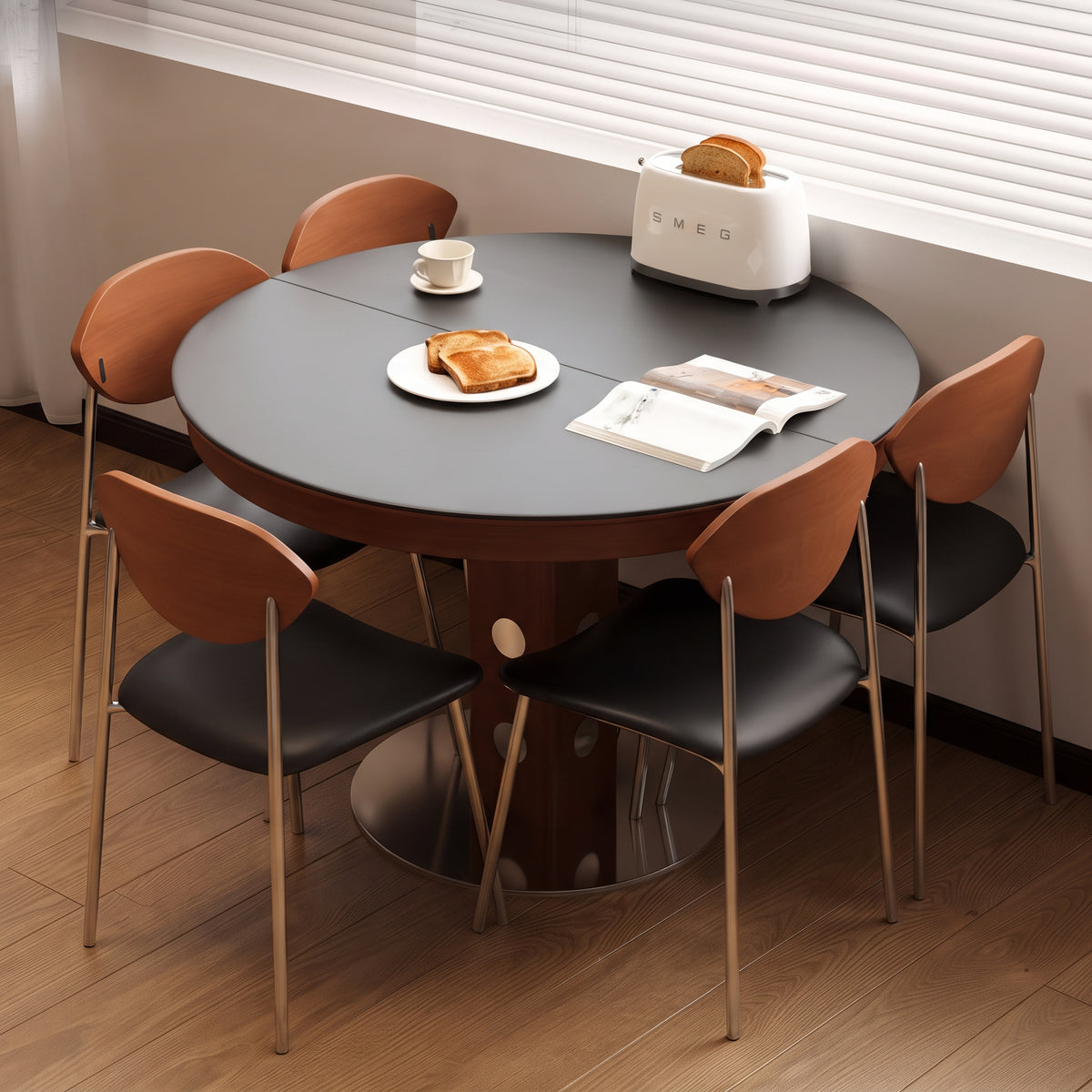 Table à manger extensible, pierre frittée et bois massif - Maison Delore