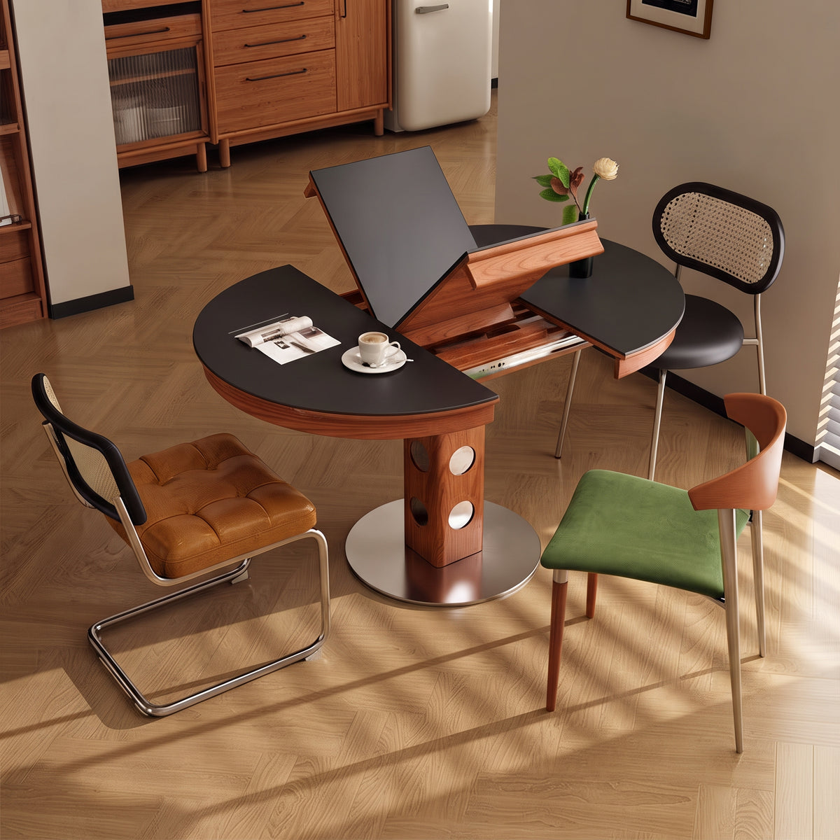Table à manger extensible, pierre frittée et bois massif - Maison Delore