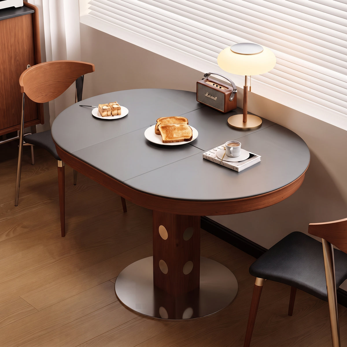 Table à manger extensible, pierre frittée et bois massif - Maison Delore