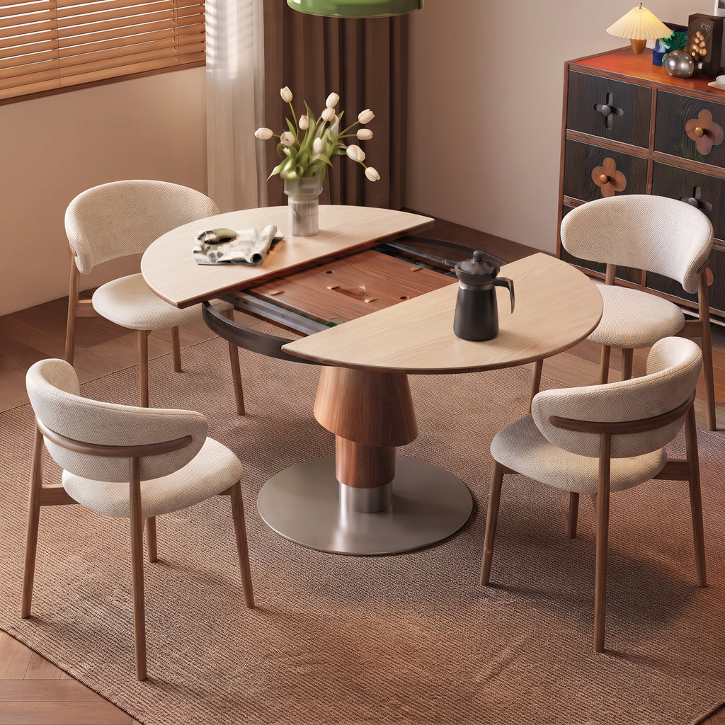 Table à manger extensible, plateau pierre frittée et chant bois massif - Maison Delore