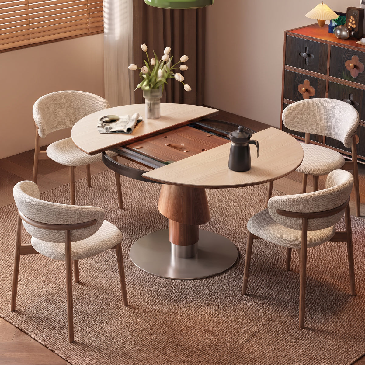 Table à manger extensible, plateau pierre frittée et chant bois massif - Maison Delore