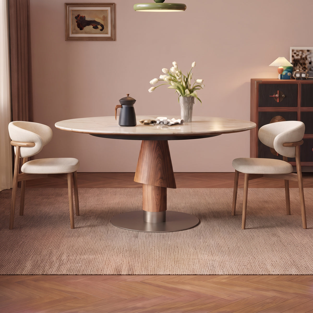 Table à manger extensible, plateau pierre frittée et chant bois massif - Maison Delore