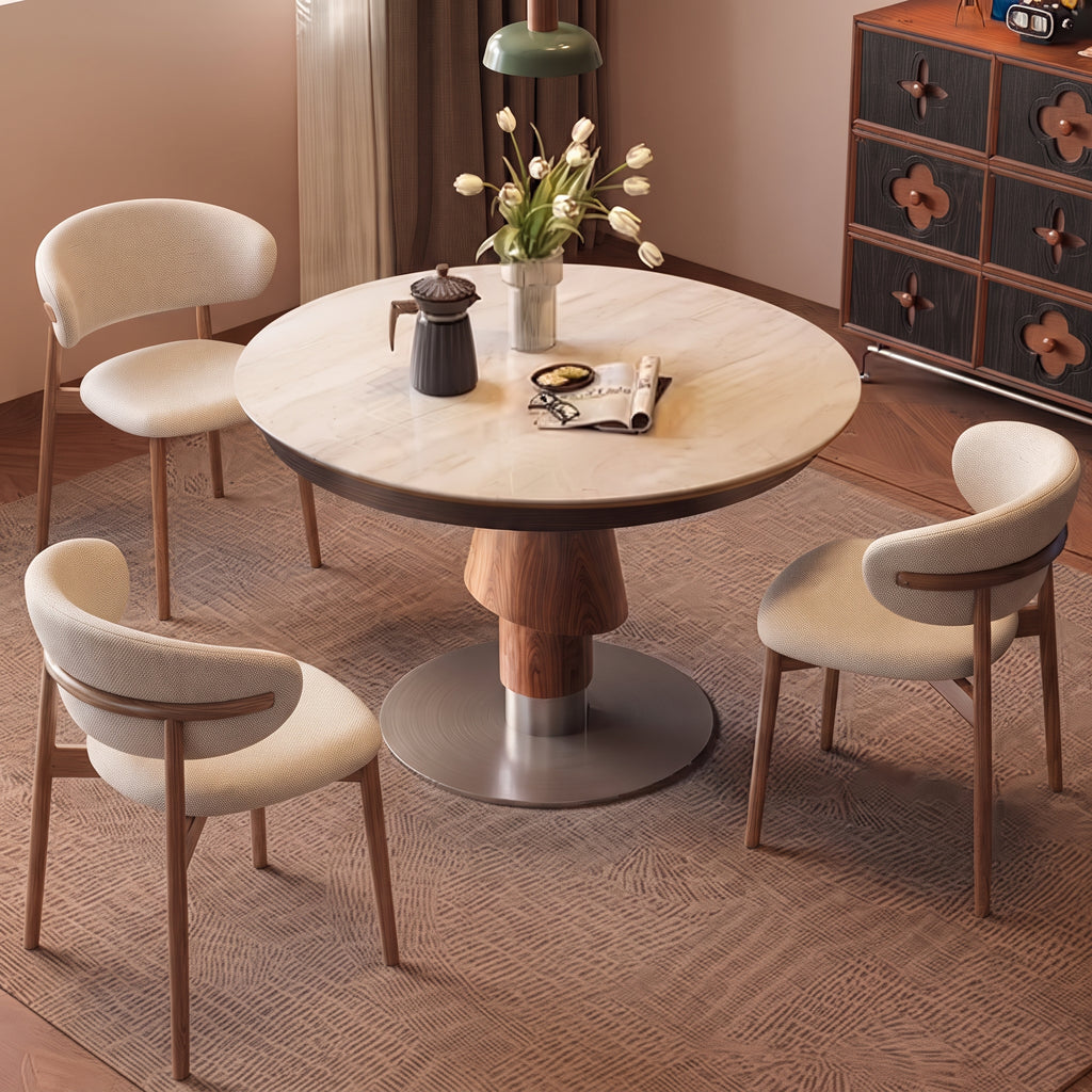 Table à manger extensible, plateau pierre frittée et chant bois massif - Maison Delore