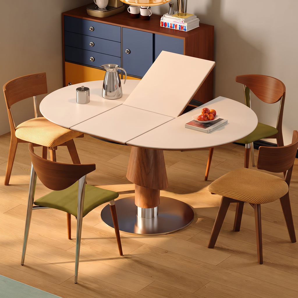 Table à manger extensible, plateau pierre frittée et chant bois massif - Maison Delore